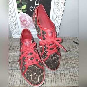 Coach Leopard Print Sneakers with Red Accents